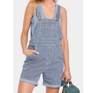 Women's Denim Boyfriend Shortalls - Universal Thread Blue Striped